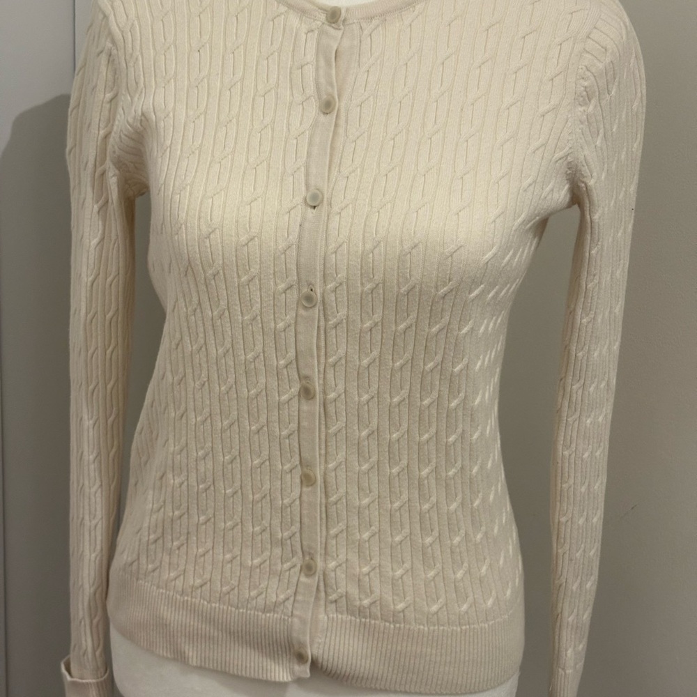 Talbots Cream Cable Knit Cardigan - Picture 4 of 5